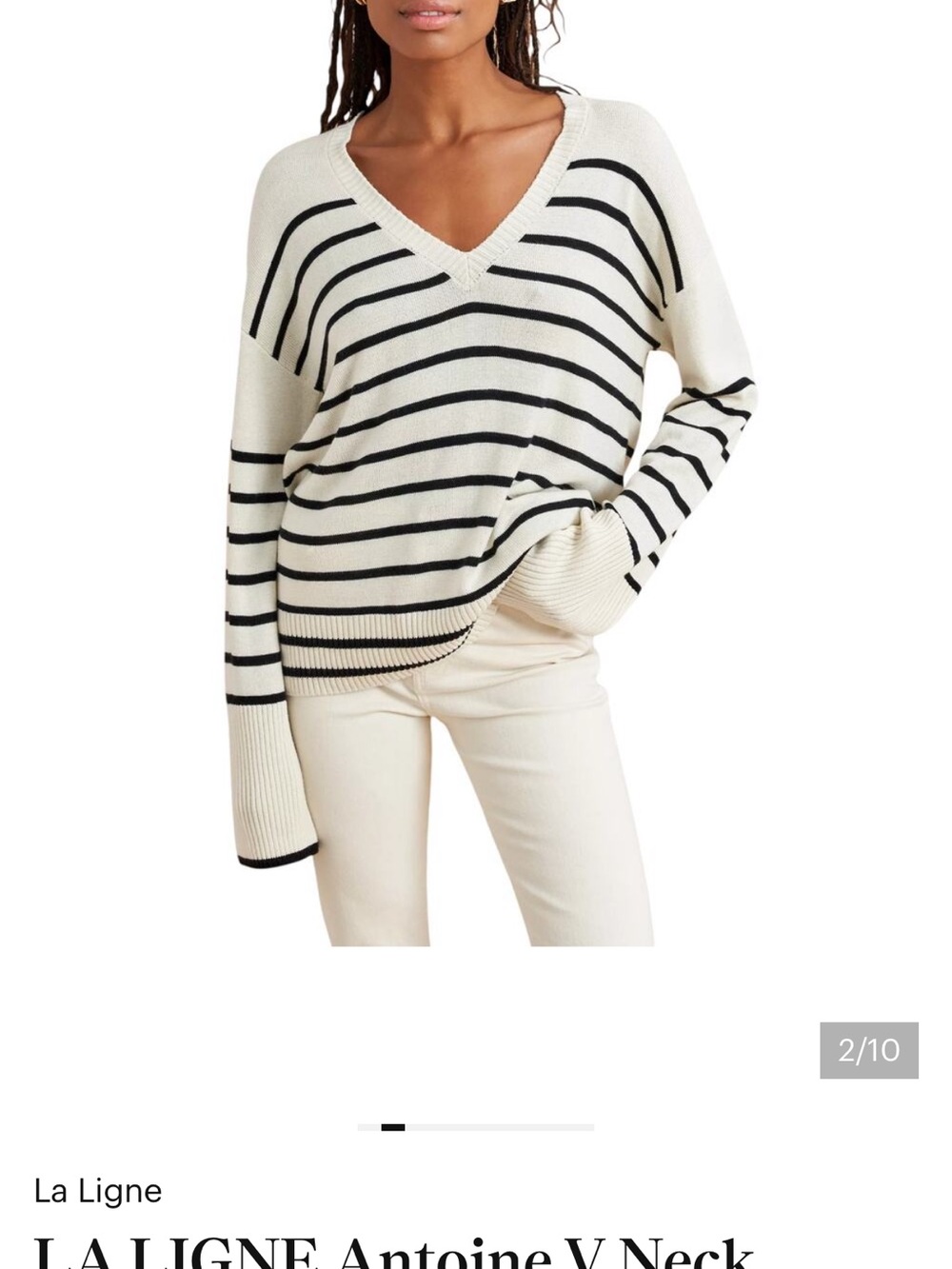 La Ligne Antoine Striped V-Neck Cream and Black Sweater